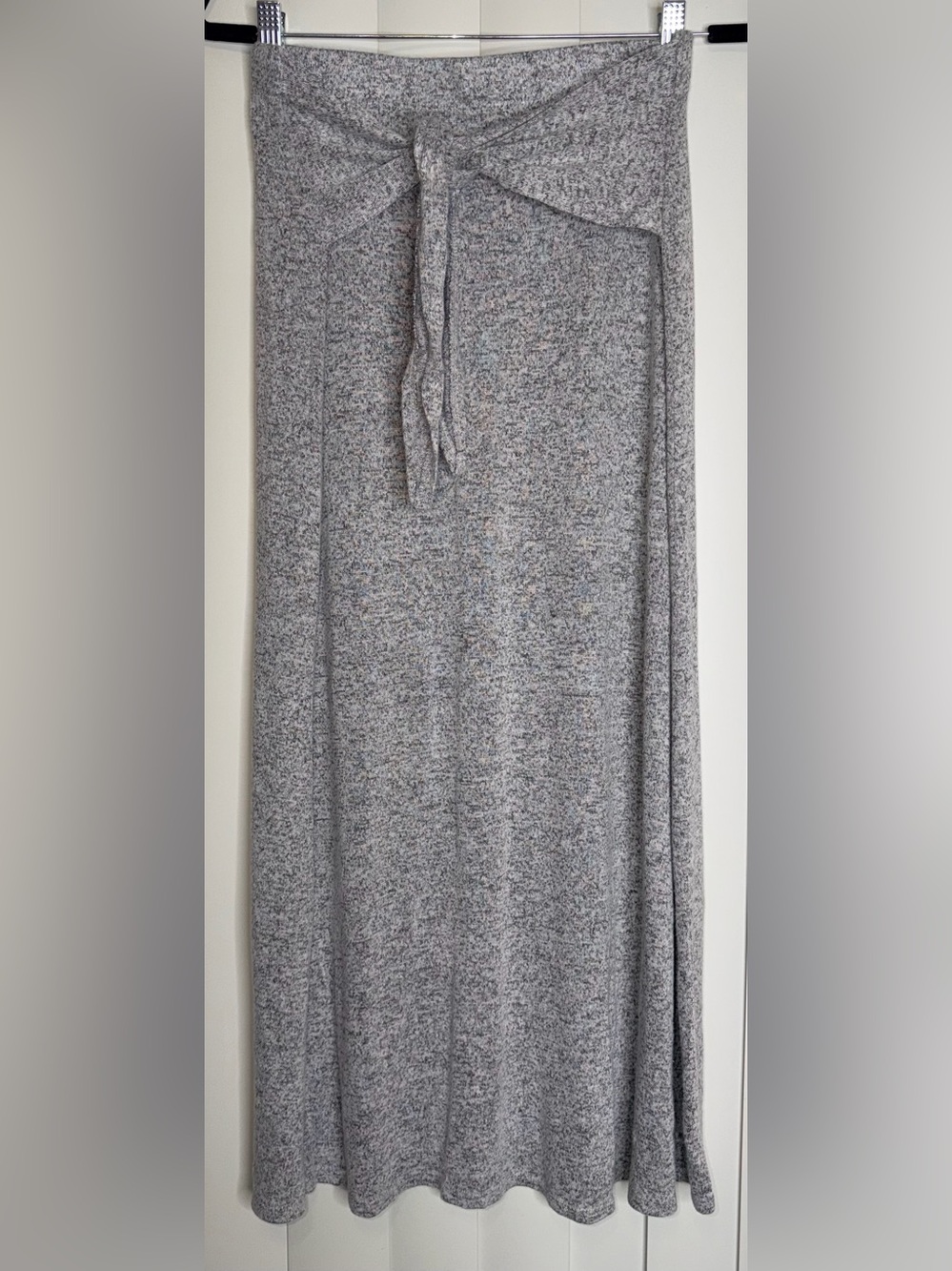 SJS Women’s Front Tie Maxi Skirt Soft Stretch Gray Office Casual Comfort Sz L